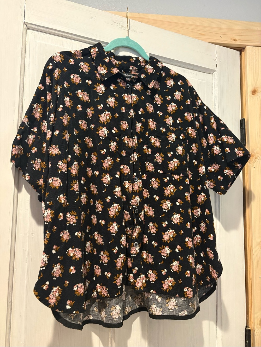 Madewell Black Floral Button-Up corduroy Shirt